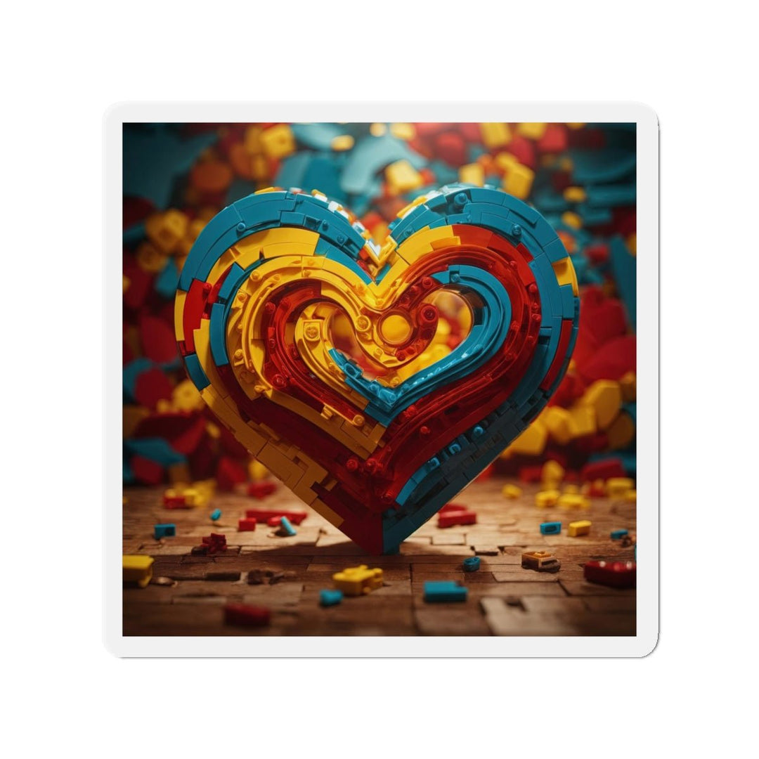 Colorful Heart Construction - Die-cut Magnet - Home Decor - g(0D·IO) - 4" x 4" - Die-Cut - 1 pc