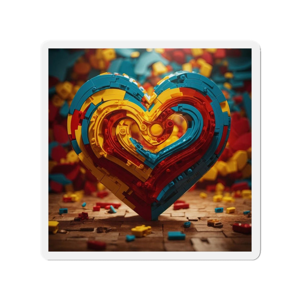 Colorful Heart Construction - Die-cut Magnet - Home Decor - g(0D·IO) - 3" x 3" - Die-Cut - 1 pc