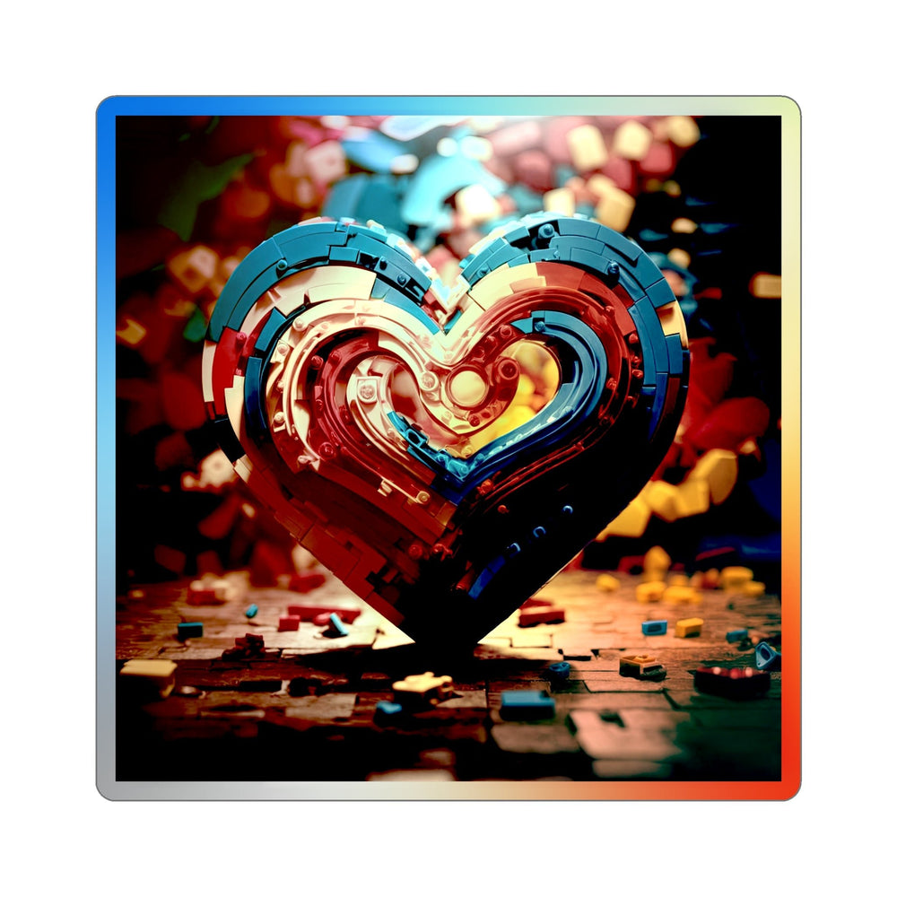 Colorful Heart Construction - Holographic Die-Cut Sticker - Paper products - g(0D·IO) - 3" × 3" - Die-Cut - Holographic