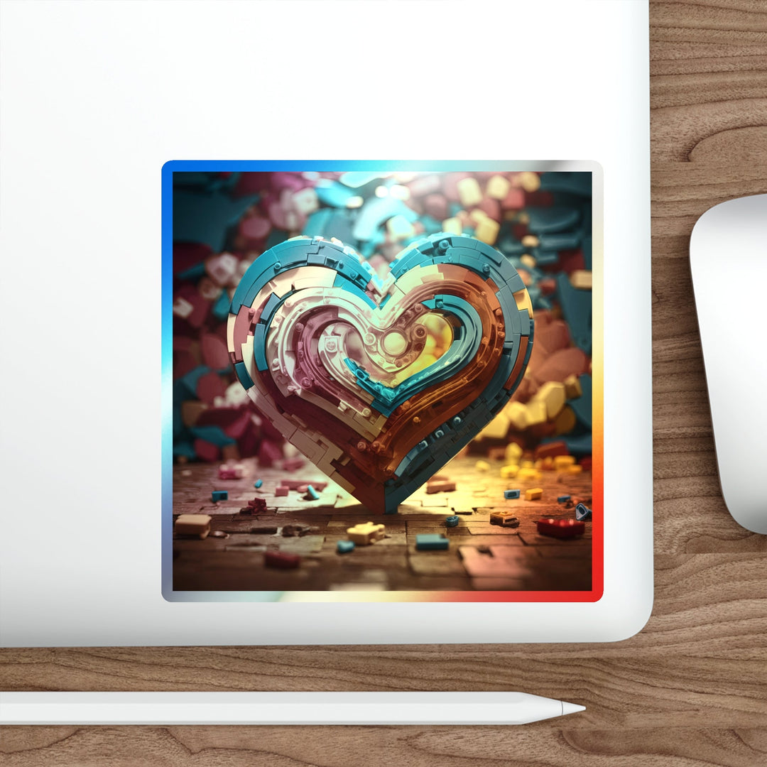 Colorful Heart Construction - Holographic Die-Cut Sticker - Paper products - g(0D·IO) - 5" × 5" - Die-Cut - Holographic