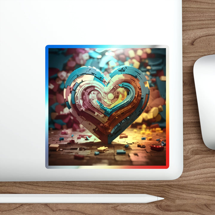 Colorful Heart Construction - Holographic Die-Cut Sticker - Paper products - g(0D·IO) - 5" × 5" - Die-Cut - Holographic