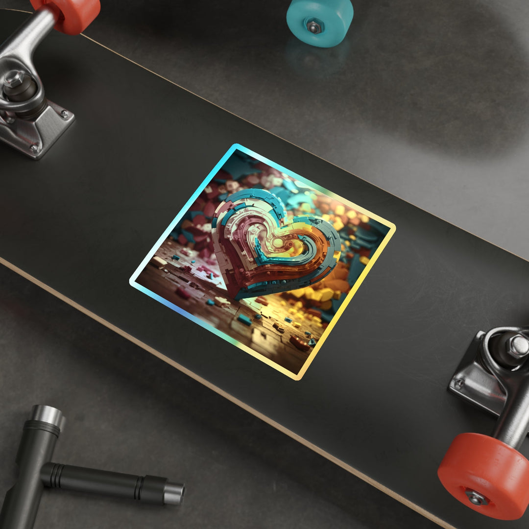 Colorful Heart Construction - Holographic Die-Cut Sticker - Paper products - g(0D·IO) - 5" × 5" - Die-Cut - Holographic