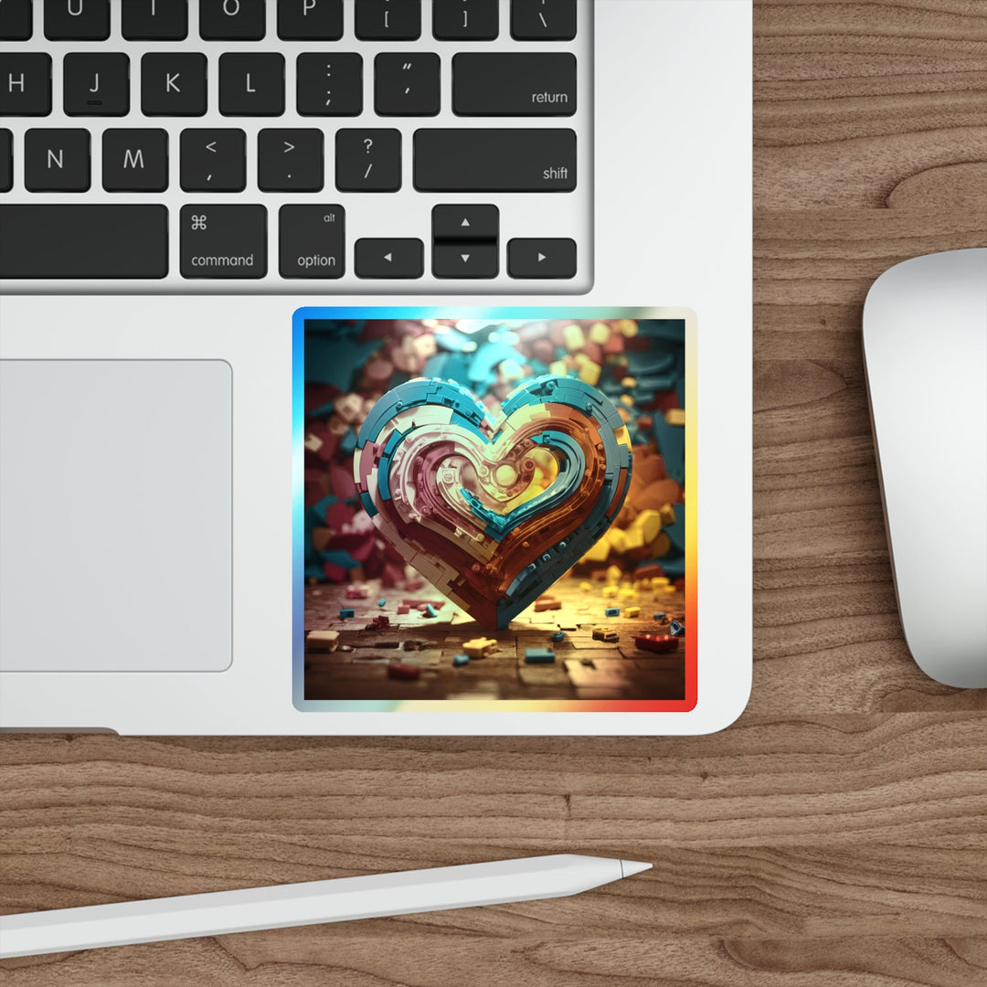 Colorful Heart Construction - Holographic Die-Cut Sticker - Paper products - g(0D·IO) - 5" × 5" - Die-Cut - Holographic