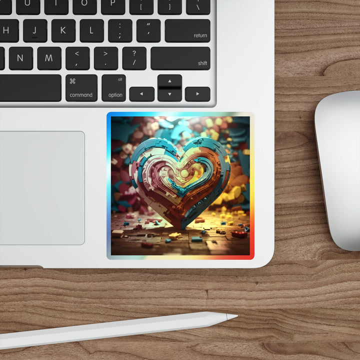 Colorful Heart Construction - Holographic Die-Cut Sticker - Paper products - g(0D·IO) - 5" × 5" - Die-Cut - Holographic