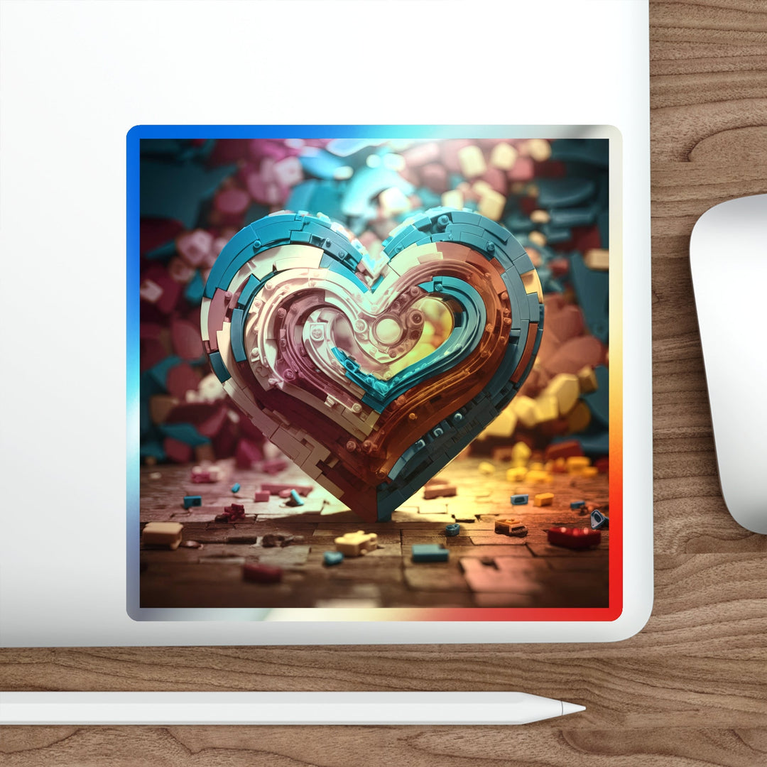 Colorful Heart Construction - Holographic Die-Cut Sticker - Paper products - g(0D·IO) - 5" × 5" - Die-Cut - Holographic