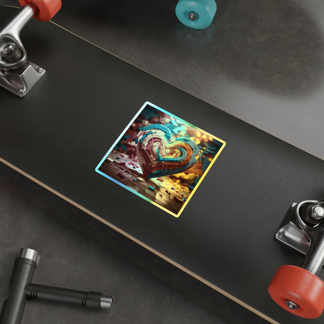 Colorful Heart Construction - Holographic Die-Cut Sticker - Paper products - g(0D·IO) - 5" × 5" - Die-Cut - Holographic