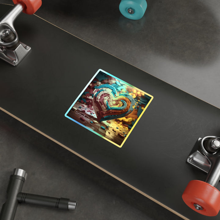 Colorful Heart Construction - Holographic Die-Cut Sticker - Paper products - g(0D·IO) - 5" × 5" - Die-Cut - Holographic