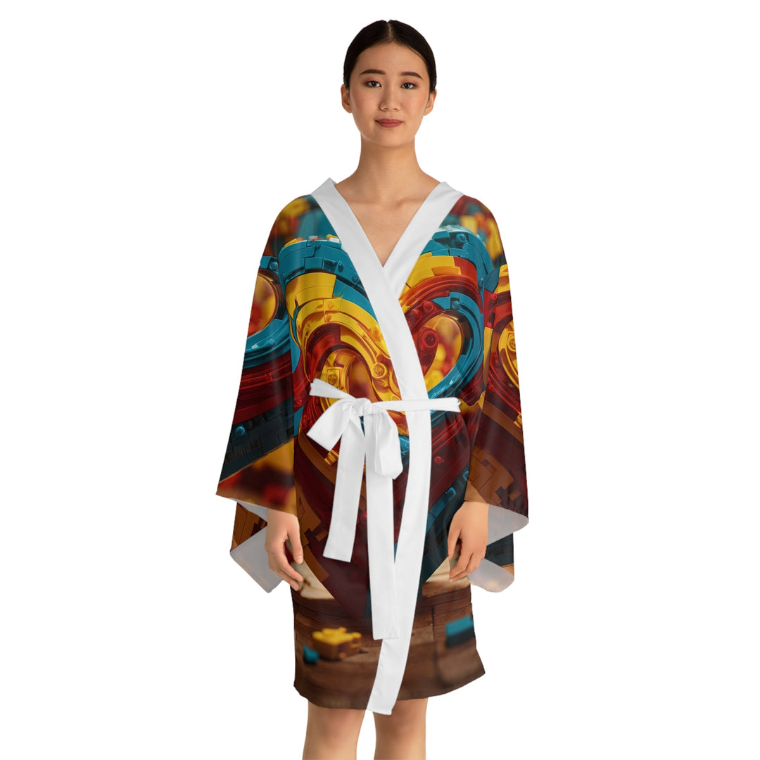 Colorful Heart Construction - Long Sleeve Kimono Robe - All Over Prints - g(0D·IO) - XS - Black -