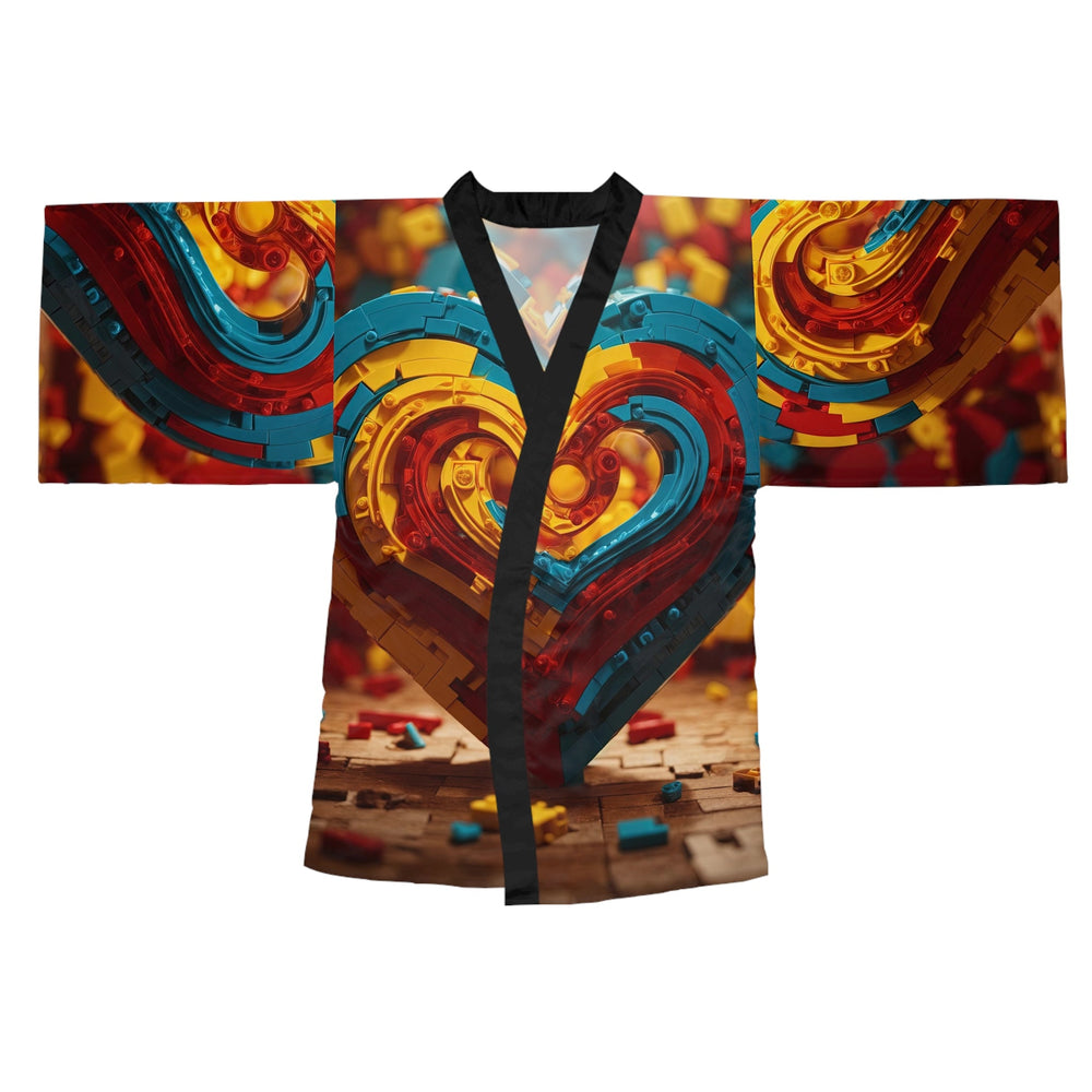 Colorful Heart Construction - Long Sleeve Kimono Robe - All Over Prints - g(0D·IO) - XS - Black -