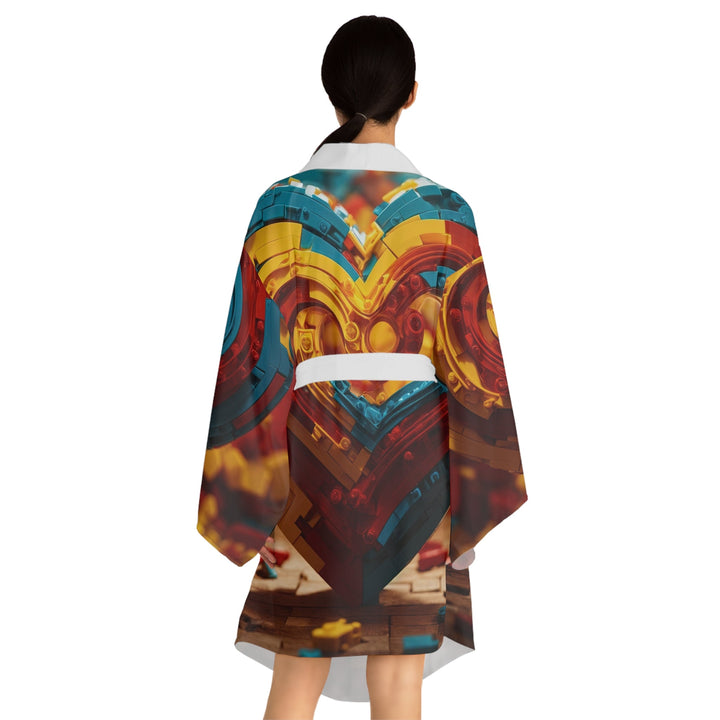 Colorful Heart Construction - Long Sleeve Kimono Robe - All Over Prints - g(0D·IO) - XS - Black -