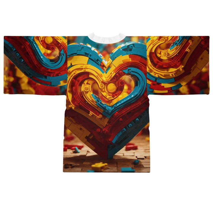 Colorful Heart Construction - Long Sleeve Kimono Robe - All Over Prints - g(0D·IO) - XS - Black -