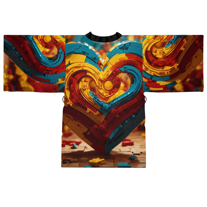 Colorful Heart Construction - Long Sleeve Kimono Robe - All Over Prints - g(0D·IO) - XS - Black -