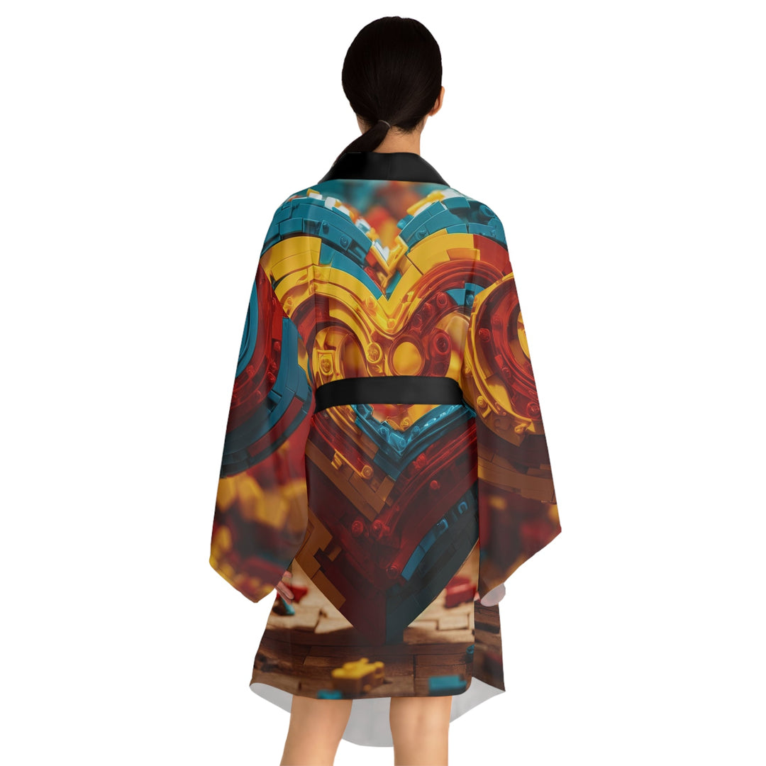 Colorful Heart Construction - Long Sleeve Kimono Robe - All Over Prints - g(0D·IO) - XS - Black -