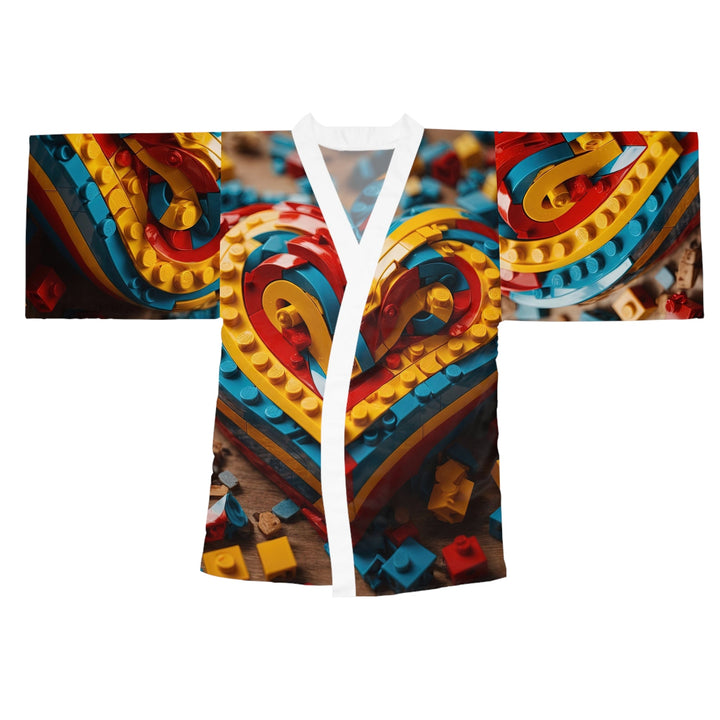 Colorful Heart Construction - Long Sleeve Kimono Robe - All Over Prints - g(0D·IO) - XS - White -