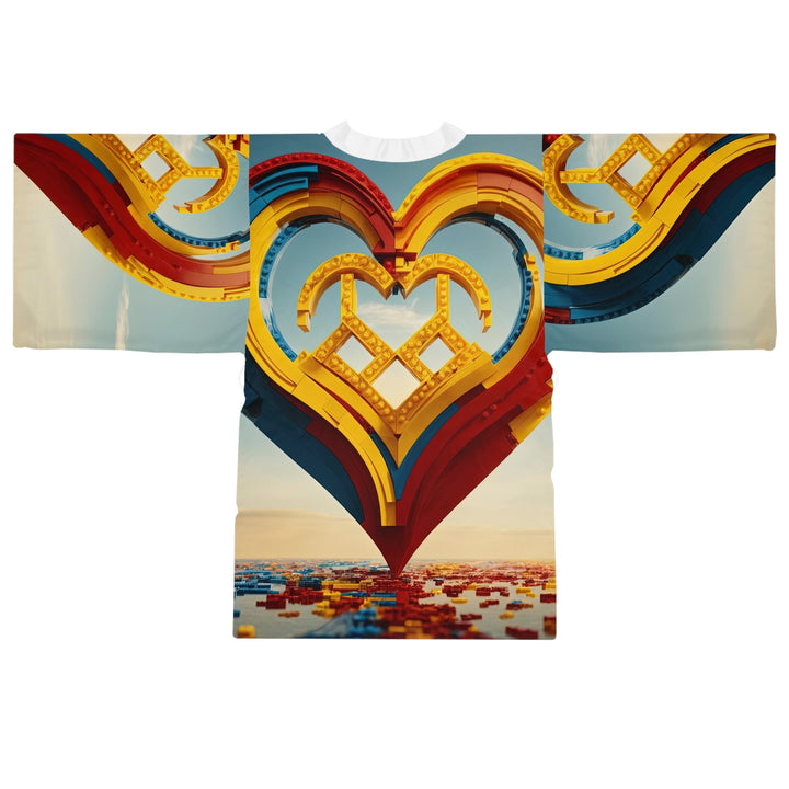 Colorful Heart Construction - Long Sleeve Kimono Robe - All Over Prints - g(0D·IO) - XS - Black -