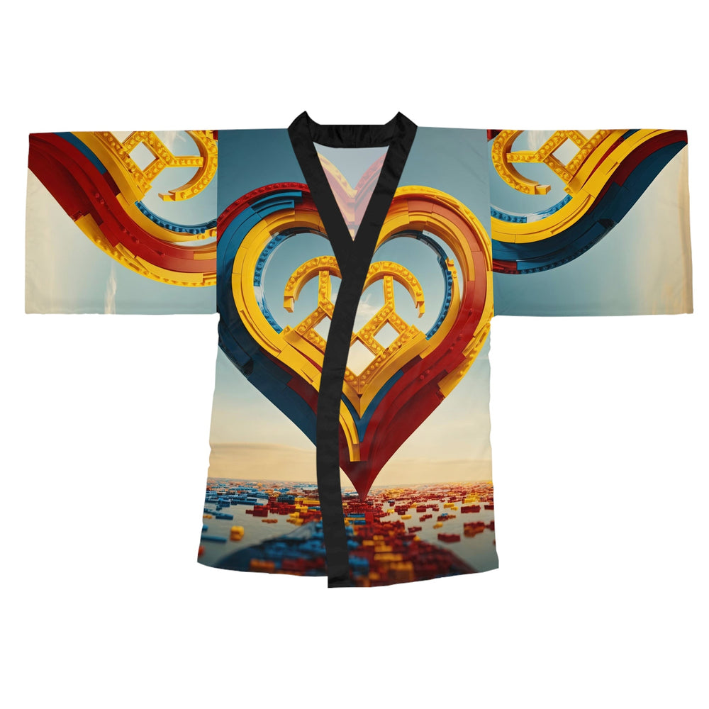 Colorful Heart Construction - Long Sleeve Kimono Robe - All Over Prints - g(0D·IO) - XS - Black -