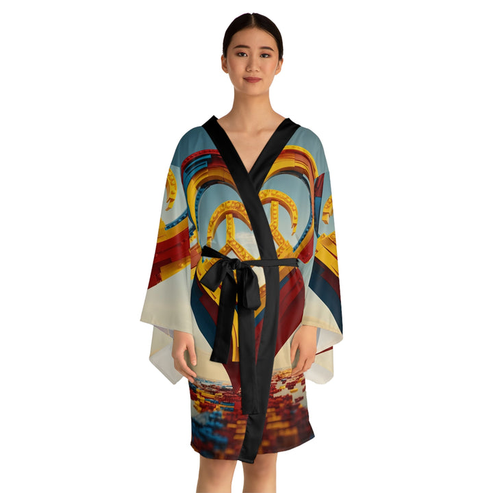 Colorful Heart Construction - Long Sleeve Kimono Robe - All Over Prints - g(0D·IO) - XS - Black -