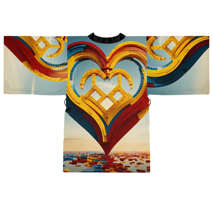 Colorful Heart Construction - Long Sleeve Kimono Robe - All Over Prints - g(0D·IO) - XS - Black -