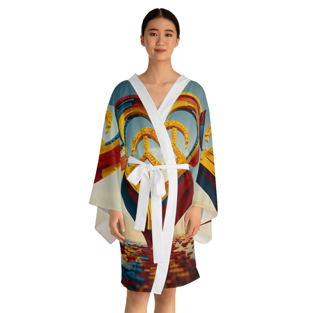 Colorful Heart Construction - Long Sleeve Kimono Robe - All Over Prints - g(0D·IO) - XS - Black -
