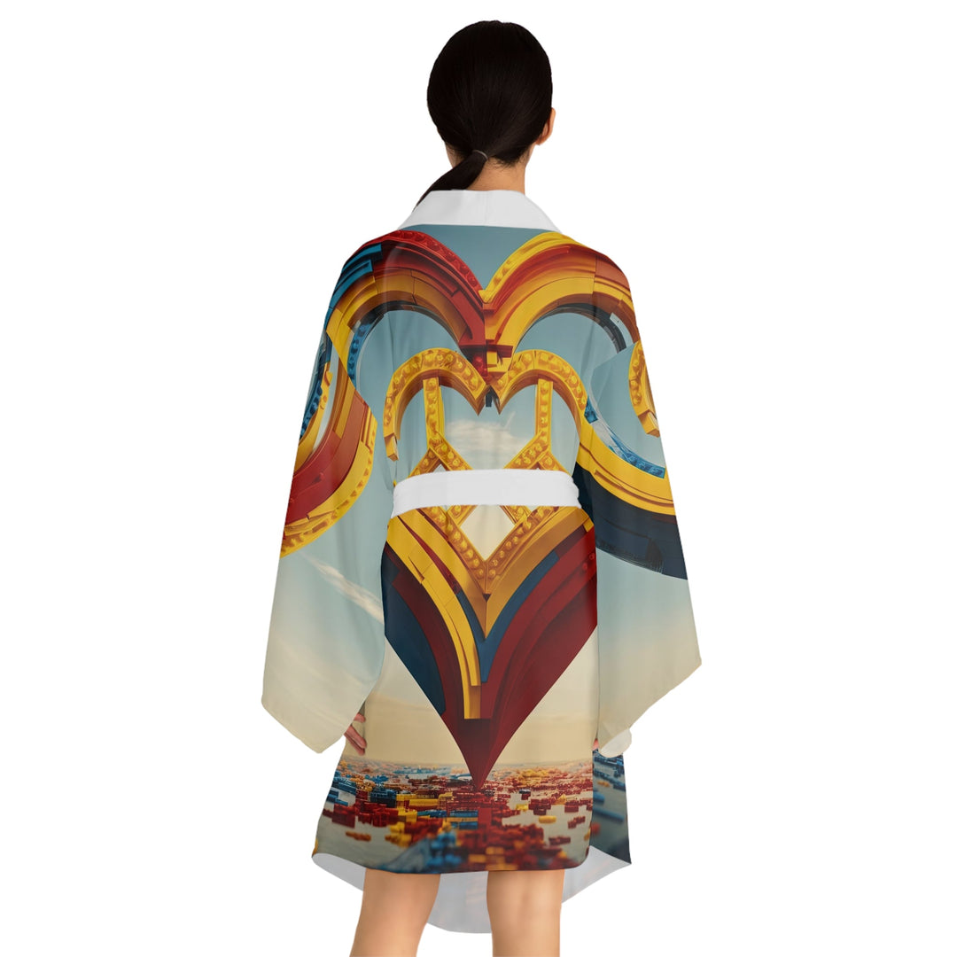 Colorful Heart Construction - Long Sleeve Kimono Robe - All Over Prints - g(0D·IO) - XS - Black -