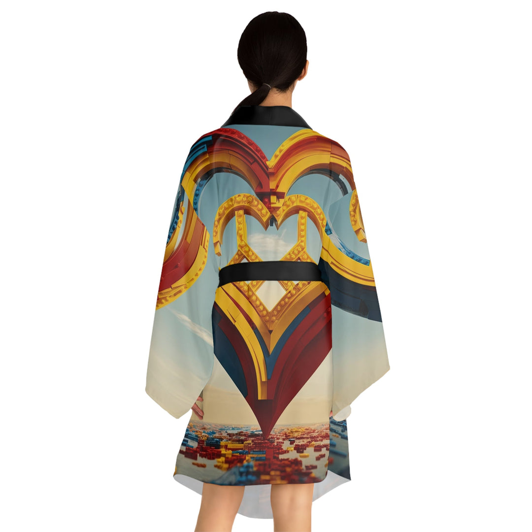 Colorful Heart Construction - Long Sleeve Kimono Robe - All Over Prints - g(0D·IO) - XS - Black -