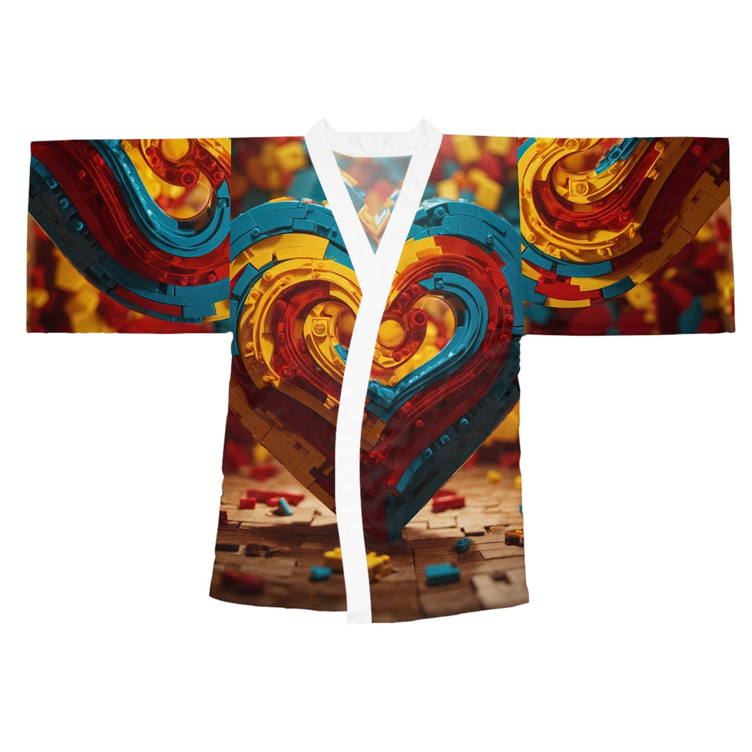Colorful Heart Construction - Long Sleeve Kimono Robe - All Over Prints - g(0D·IO) - XS - White -