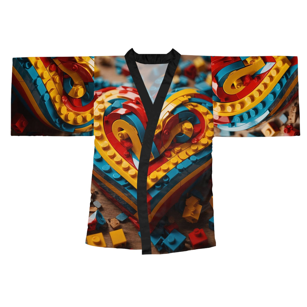 Colorful Heart Construction - Long Sleeve Kimono Robe - All Over Prints - g(0D·IO) - XS - Black -