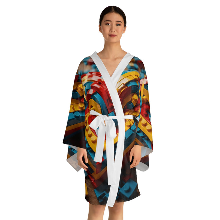 Colorful Heart Construction - Long Sleeve Kimono Robe - All Over Prints - g(0D·IO) - XS - Black -