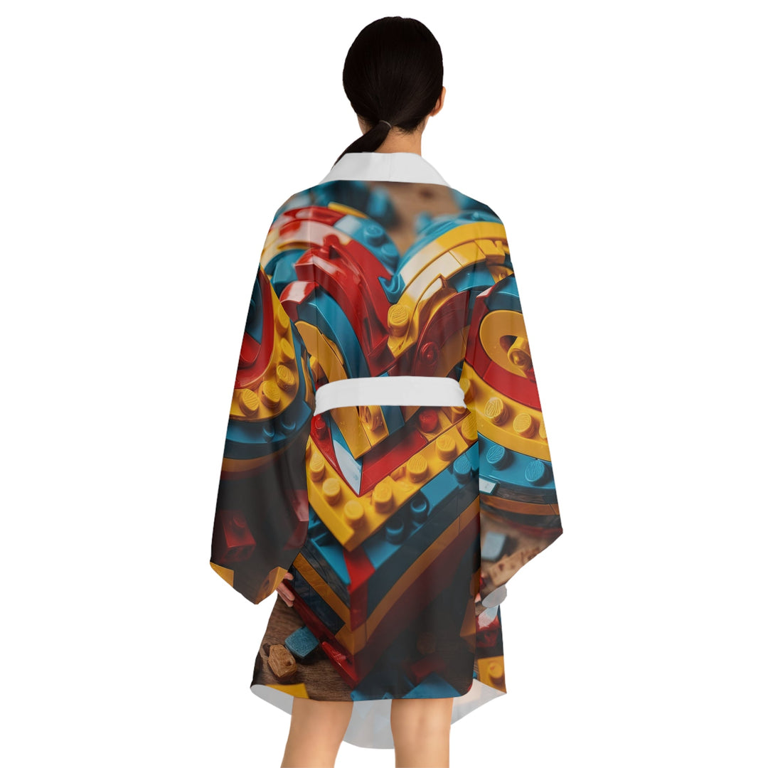 Colorful Heart Construction - Long Sleeve Kimono Robe - All Over Prints - g(0D·IO) - XS - Black -
