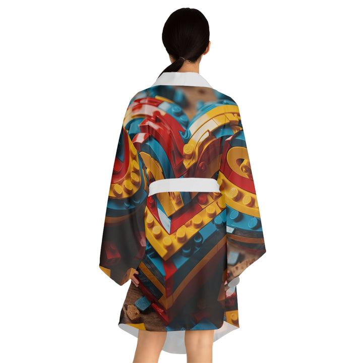 Colorful Heart Construction - Long Sleeve Kimono Robe - All Over Prints - g(0D·IO) - XS - Black -