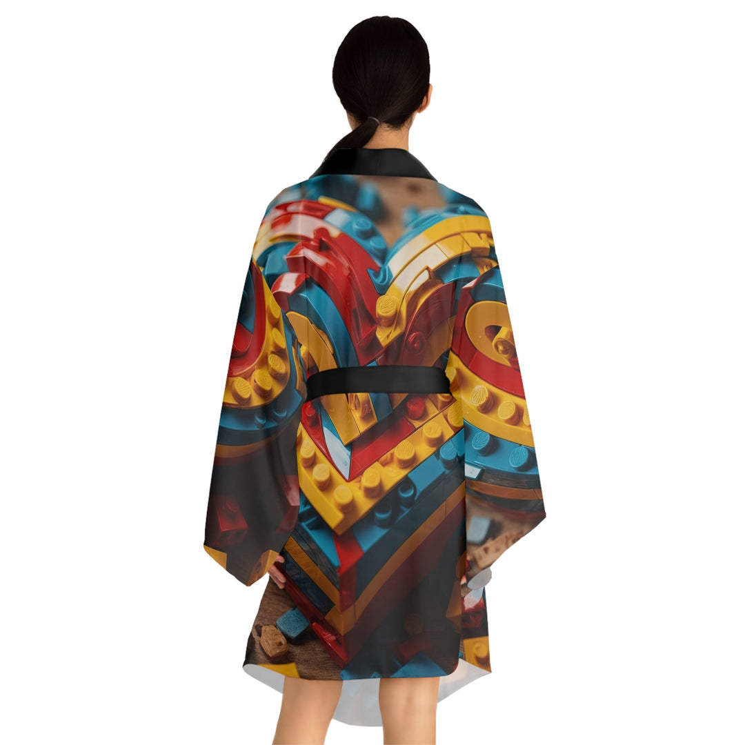 Colorful Heart Construction - Long Sleeve Kimono Robe - All Over Prints - g(0D·IO) - XS - Black -