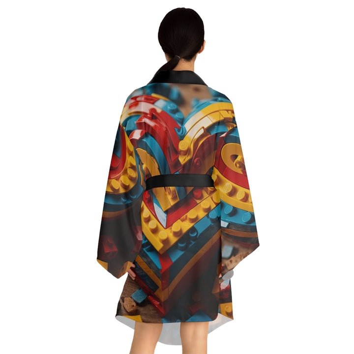 Colorful Heart Construction - Long Sleeve Kimono Robe - All Over Prints - g(0D·IO) - XS - Black -