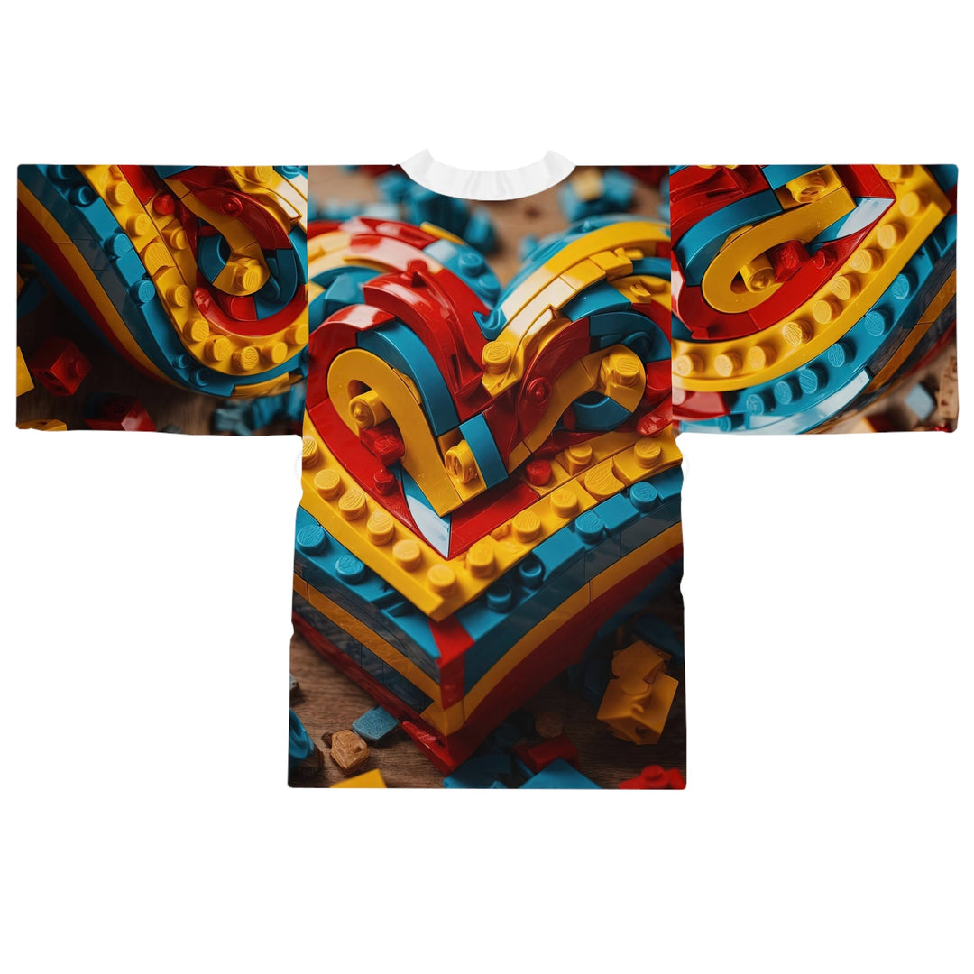 Colorful Heart Construction - Long Sleeve Kimono Robe - All Over Prints - g(0D·IO) - XS - Black -