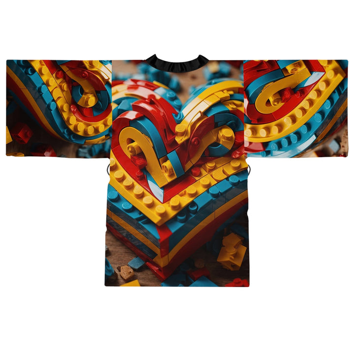 Colorful Heart Construction - Long Sleeve Kimono Robe - All Over Prints - g(0D·IO) - XS - Black -