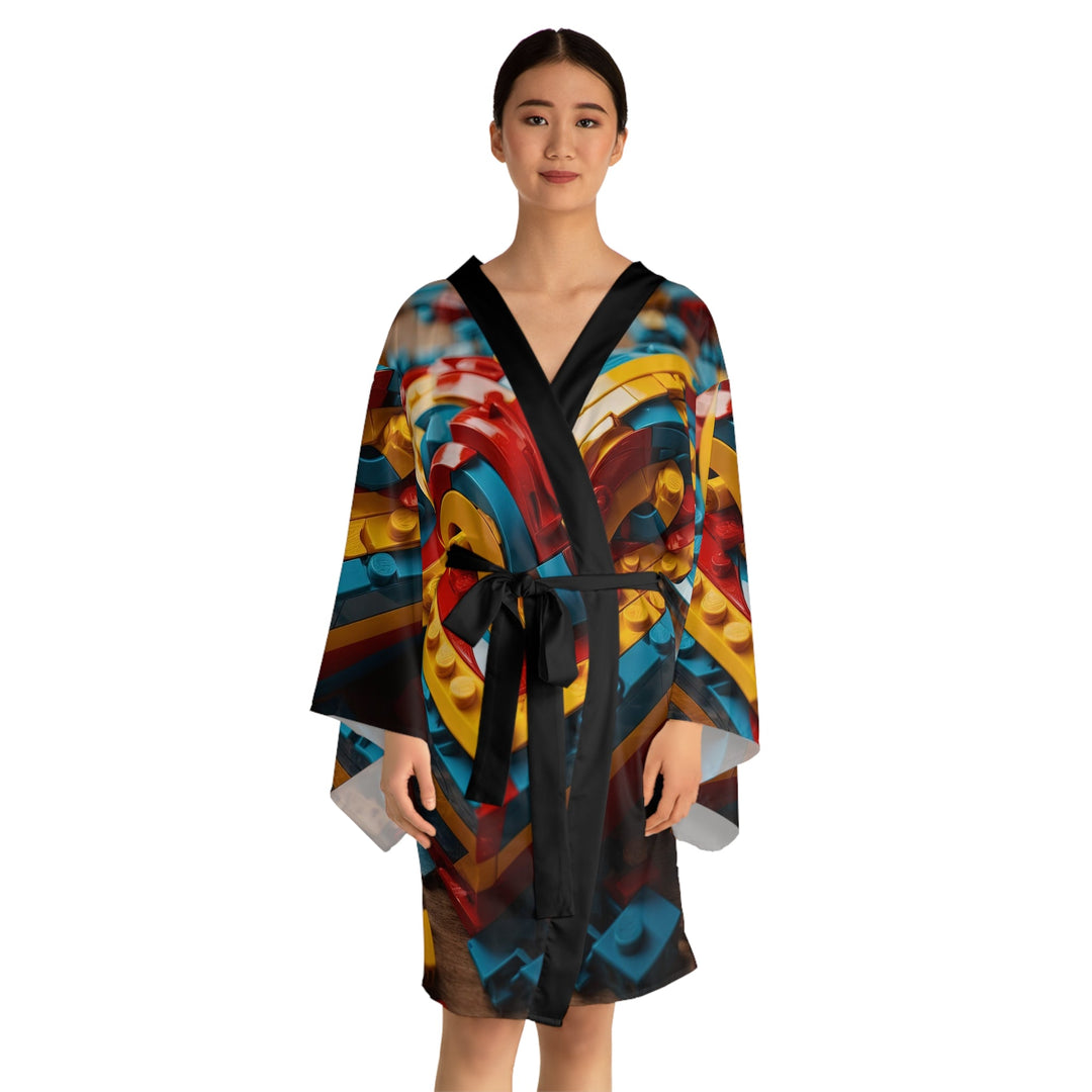 Colorful Heart Construction - Long Sleeve Kimono Robe - All Over Prints - g(0D·IO) - XS - Black -