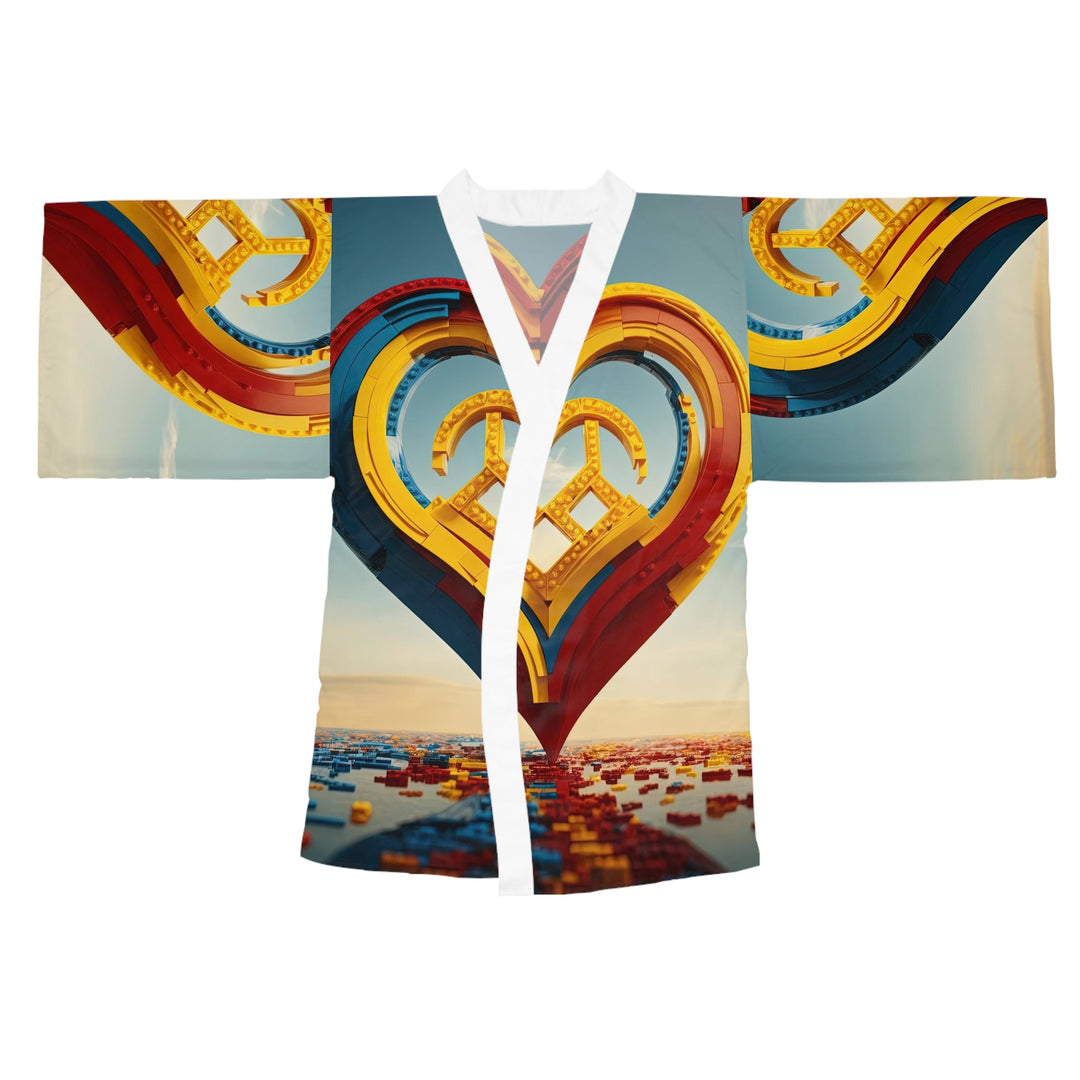 Colorful Heart Construction - Long Sleeve Kimono Robe - All Over Prints - g(0D·IO) - XS - White -