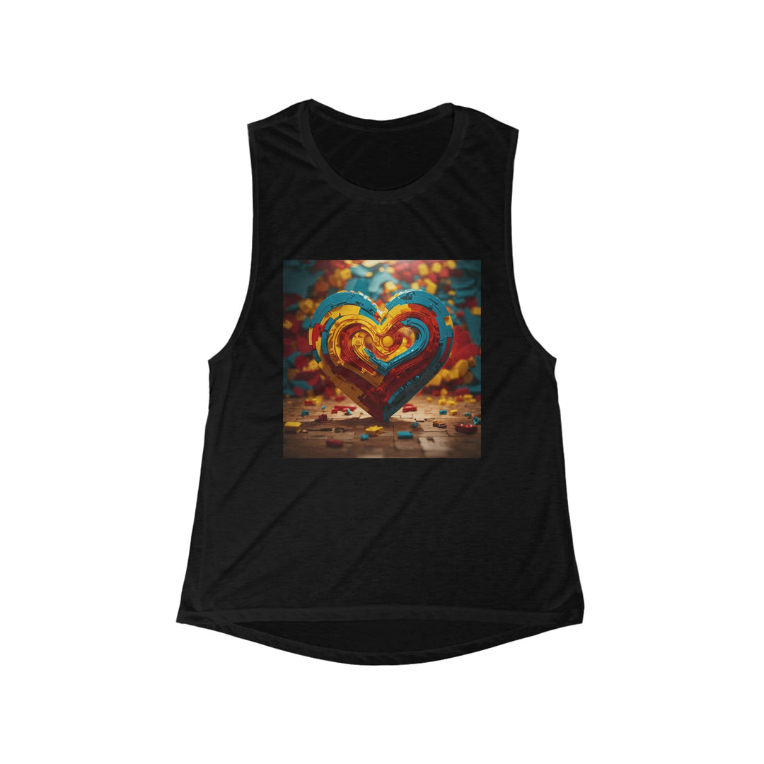 Colorful Heart Construction - Women's Flowy Scoop Muscle Tank - Tank Top - g(0D·IO) - S - Black -