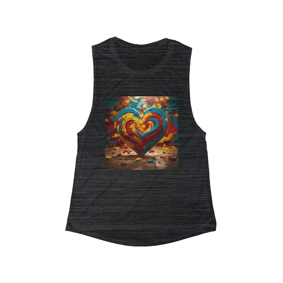 Colorful Heart Construction - Women's Flowy Scoop Muscle Tank - Tank Top - g(0D·IO) - S - Black Slub -