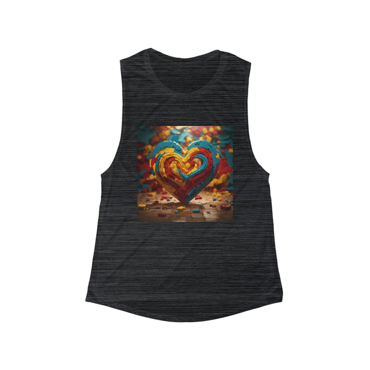 Colorful Heart Construction - Women's Flowy Scoop Muscle Tank - Tank Top - g(0D·IO) - S - Black Slub -