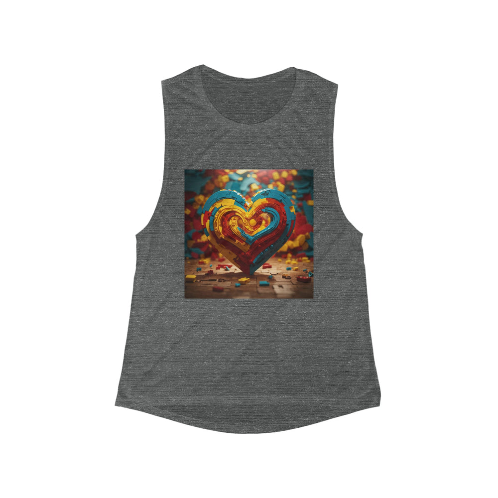 Colorful Heart Construction - Women's Flowy Scoop Muscle Tank - Tank Top - g(0D·IO) - S - Asphalt Slub -