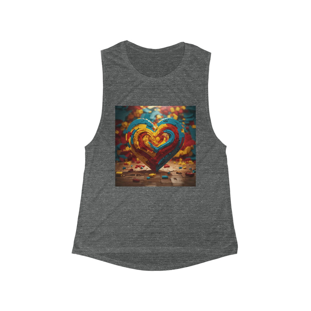 Colorful Heart Construction - Women's Flowy Scoop Muscle Tank - Tank Top - g(0D·IO) - S - Asphalt Slub -