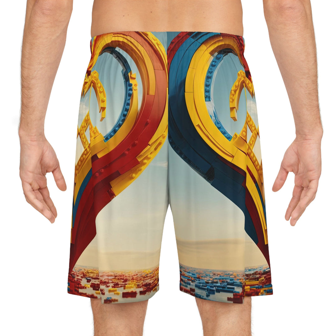 Colorful Heart Sculpture - AOP Basketball Shorts - All Over Prints - g(0D·IO) - Seam thread color automatically matched to design - XS -
