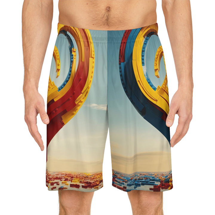 Colorful Heart Sculpture - AOP Basketball Shorts - All Over Prints - g(0D·IO) - Seam thread color automatically matched to design - XS -