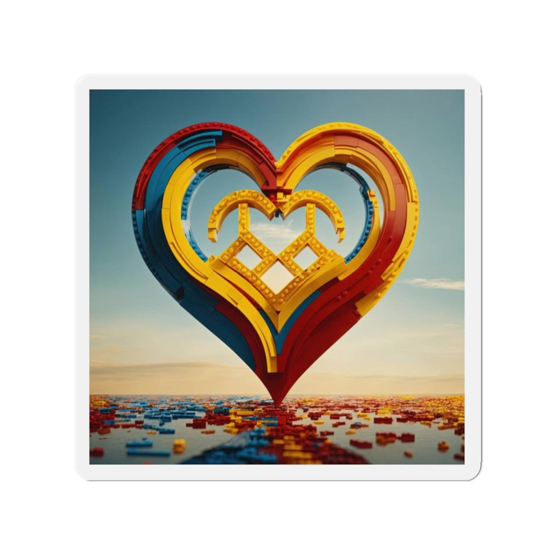 Colorful Heart Sculpture - Die-cut Magnet - Home Decor - g(0D·IO) - 2" x 2" - Die-Cut - 1 pc