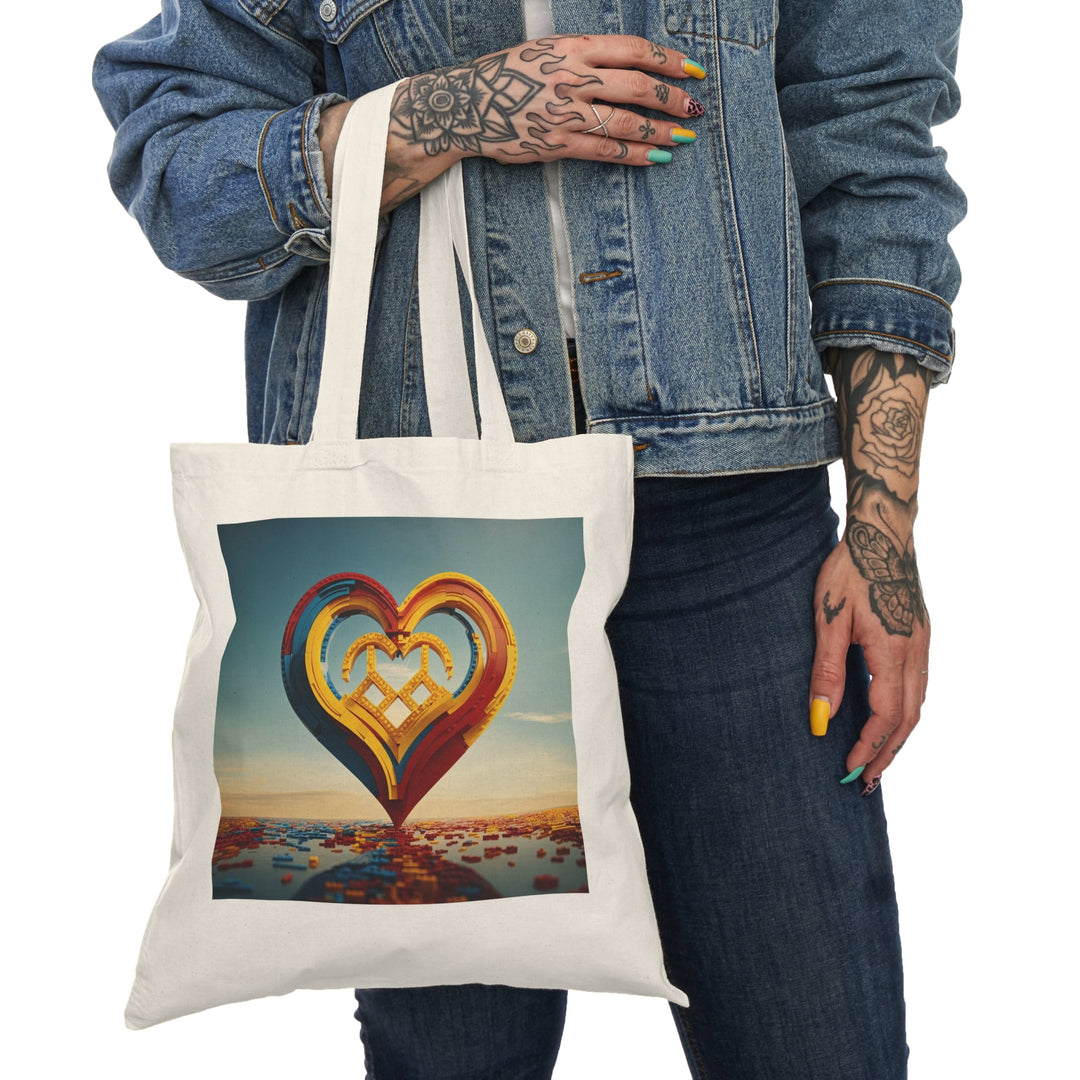 Colorful Heart Sculpture - Natural Tote Bag - Bags - g(0D·IO) - 15" x 16" - Natural -