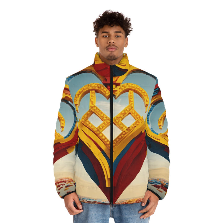 Colorful Heart Sculpture - Puffer Jacket - All Over Prints - g(0D·IO) - S - Black zipper -