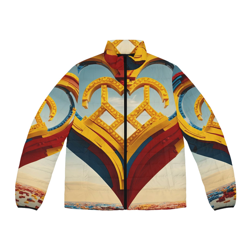 Colorful Heart Sculpture - Puffer Jacket - All Over Prints - g(0D·IO) - S - Black zipper -