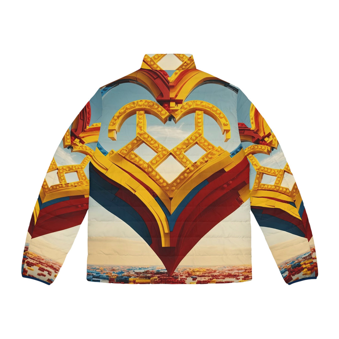Colorful Heart Sculpture - Puffer Jacket - All Over Prints - g(0D·IO) - S - Black zipper -