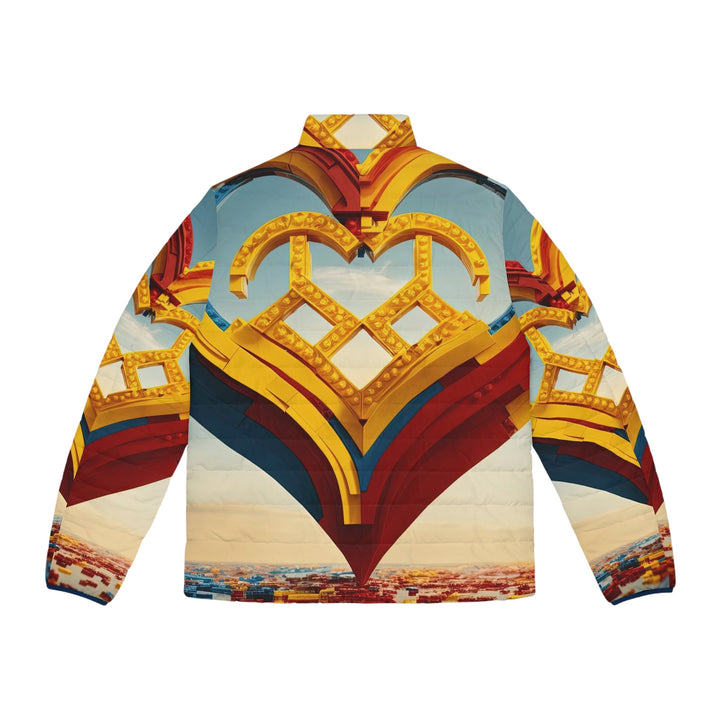 Colorful Heart Sculpture - Puffer Jacket - All Over Prints - g(0D·IO) - S - Black zipper -
