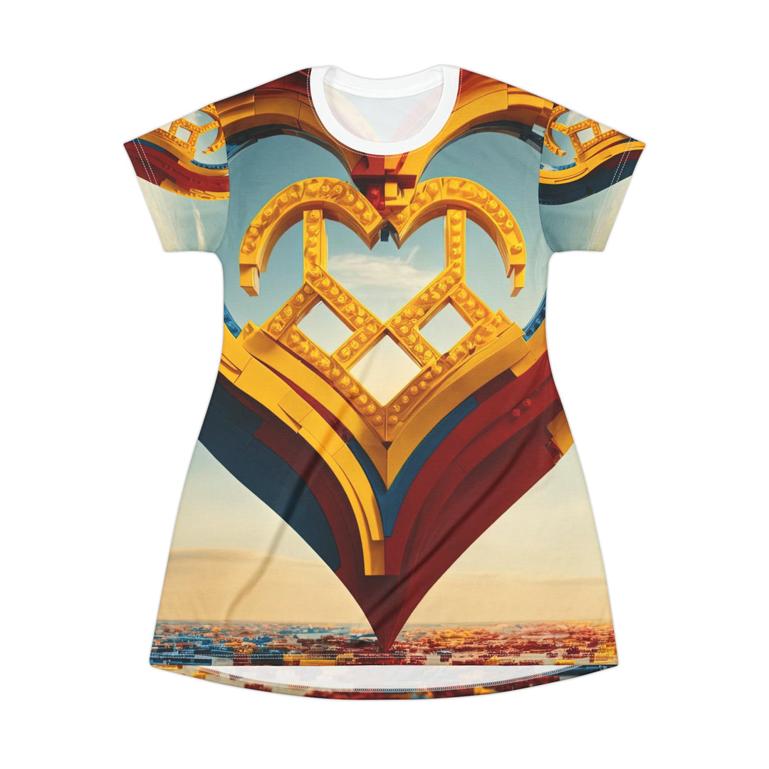 Colorful Heart Sculpture - T-Shirt Dress - All Over Prints - g(0D·IO) - XS - -
